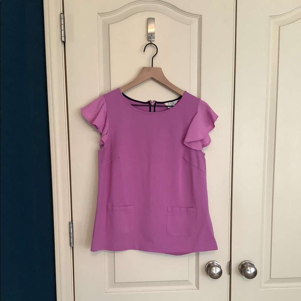 Boden Ruffle Sleeve Pocket Tee Size 10
